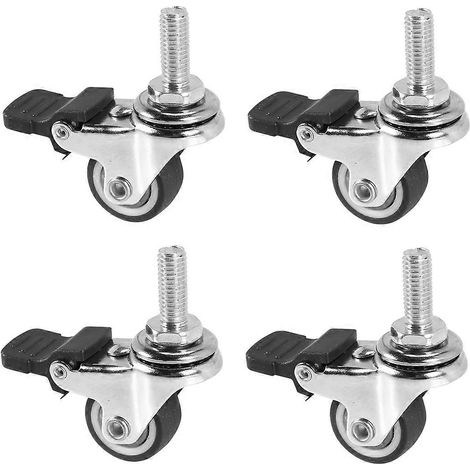 Lot de 4 mini roulettes de 1 pouce M8 x 15 mm en TPE, silencieuses et avec frein, pour meubles. (1/5)