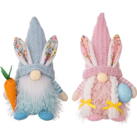 Decorazione pasquale a forma di gnomo, 2 pezzi: coniglietto di peluche, decorazione per tavolo e stanza. (1/5)