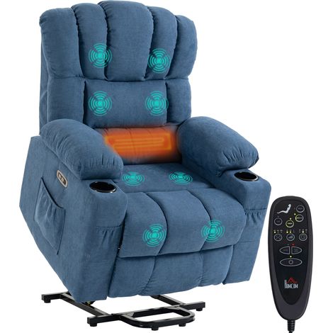 HOMCOM sillón relax reclinable eléctrico levanta personas con masaje vibratorio y calor, asiento ancho, usb-c usb-a, bolsillos, portavasos, reposapiés (1/5)