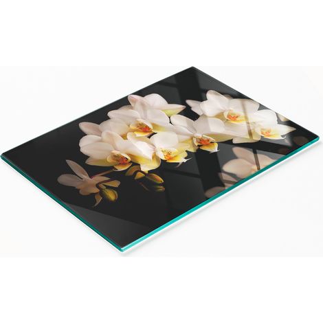 Tabla de cortar de cristal para cocina con dise帽o decorativo de orqu铆deas, 80x52 cm.