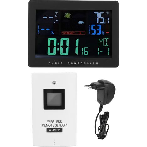 Thermomètre hygromètre sans fil avec écran couleur, horloge numérique météo, affichage LED, alimentation 230-240V UE