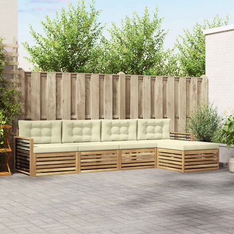 vidaXL Outdoor-Sofagarnitur 5 Stk. Weiß und Creme Polyester (1/5)