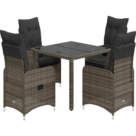 5-tlg. Garten-Bistro-Set mit Kissen Grau Poly Rattan (1/5)