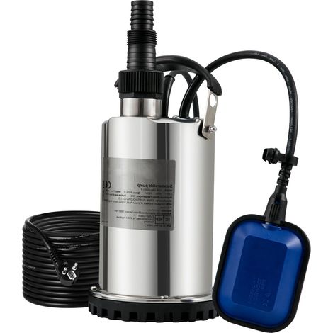 Pompe à eau immergée, 550W, 9500L/h, avec flotteur automatique et câble de 10 m, inox, pour vide-cave, piscines, spas et irrigation. (1/5)