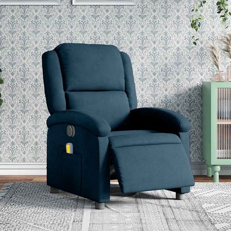 vidaXL Poltrona Massaggiante Reclinabile Elettrica Blu in Velluto