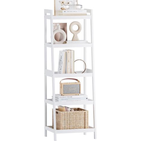 Bücherregal Bambusleiter Pflanzenständer Weiß 5 Ablagen (127cm H) (1/5)