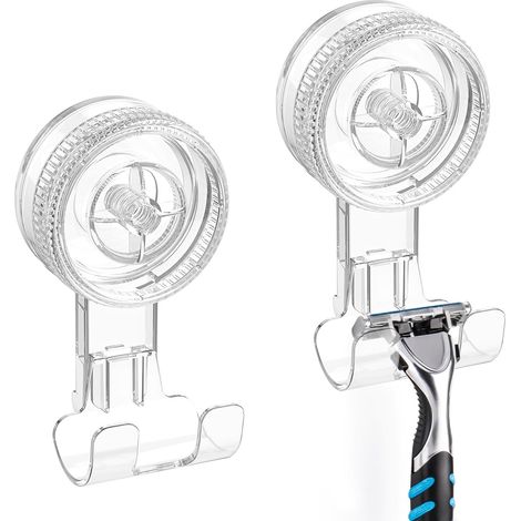 Porte Rasoir Ventouse Douche Lot de 2, Crochet Ventouse Mural Amovible pour Salle de Bain Cuisine Chambre Carrelage Porte Serviette Rasoir Vetement Sac (1/4)