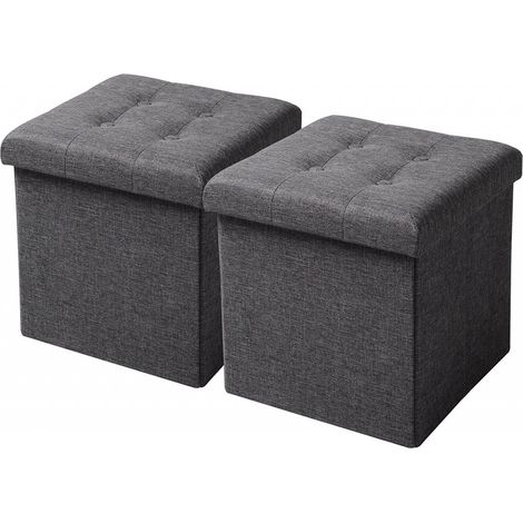 Lot de 2 Tabouret Cube de Rangement WOLTU, Repose Pieds Pliant, Couvercle Amovible siège en Lin, 37, 5x37, 5x38cm, Gris Foncé (1/4)