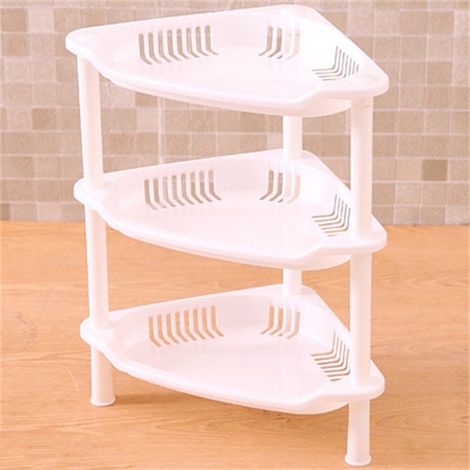 [Étagère de Sol pour Salle de Bain] Triangle Blanc PP 3 Niveaux Installation Facile Stand Rangement pour Cuisine Douche