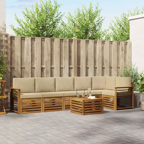 Ecksofa Set mit Kissen 7 pcs Natur und Beige Massivholz Akazie (1/5)