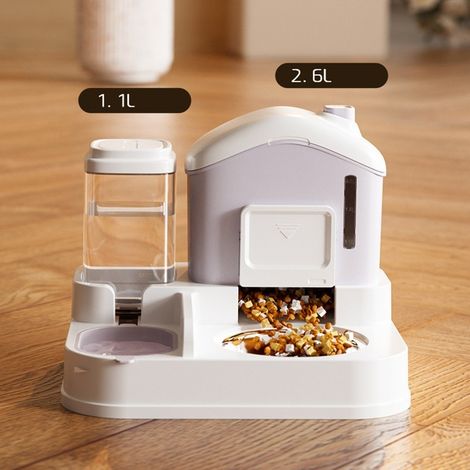 Distributeur automatique 2 en 1 pour chiens et chats, distributeur d'aliments secs et humides, bol en acier inoxydable.-AquaForge (1/5)