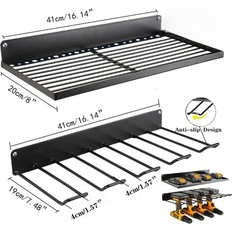 Support de rangement mural pour perceuse électrique et tournevis, support de rangement pour perceuse rechargeable, en fer forgé (support de rangement à double niveau) (1/5)