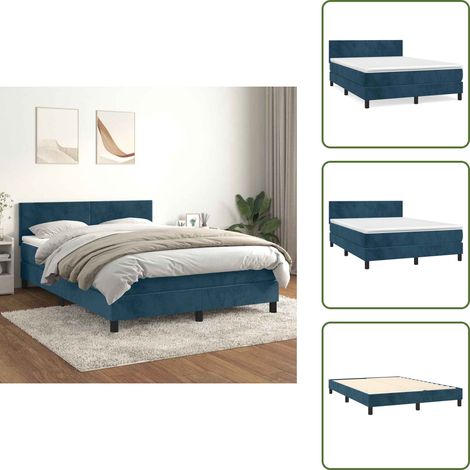 Boxspringbett mit Matratze Dunkelblau 140x190 cm Samt - Samtbett - Boxspringbett - Doppelbett - Schlafzimmermöbel - Luxusbett (1/5)