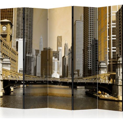 Paravent 5 Volets "Chicago's Bridge Vintage Effect" 172x225cm (1/2)