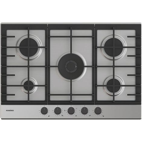 Rosieres – Plaque de cuisson gaz 75 cm – 5 foyers – Acier inoxydable – Brûleurs puissants jusqu'à 5000 W – Commande rotative