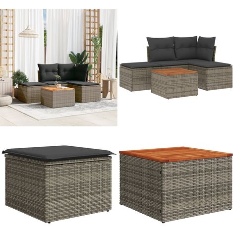 5-tlg. Garten-Sofagarnitur mit Kissen Grau Poly Rattan - Gartenmöbel - Esszimmergarnituren - Outdoor Möbel - Lounge Set - Rattan Gartenmöbel - Home & Living (1/5)