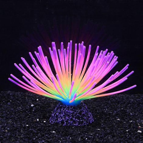 Boule décorative artificielle en silicone en forme d'oursin arc-en-ciel avec effet lumineux pour aquarium. Décoration du paysage aquatique. (1/5)