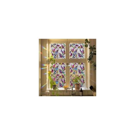 Bunte Kolibri-Fensteraufkleber, Sichtschutzfolie, Regenbogeneffekt, Vögel und Pflanzen, Verdunkelungsfolie, elektrostatische Fensterfolie, dekorative Antikollisionsfolie, 45 x 100 cm – Crezuo