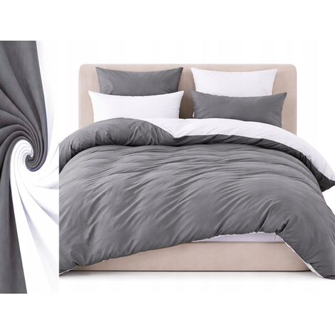 Juego de ropa de cama bicolor de 160x200 + 2 x 70x80 con cremallera, algodón, blanco, acero (1/5)