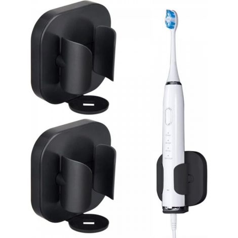 Porte-brosse à dents électrique, 2 pièces, boîte de rangement adhésive, support mural pour brosse à dents de salle de bain (noir) (1/4)
