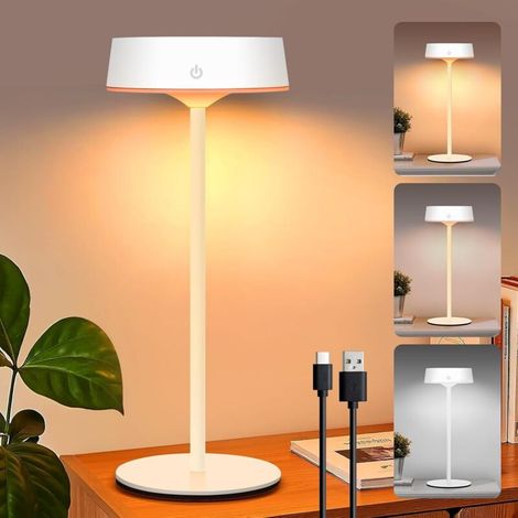 Lampe de Table LED Sans Fil, Solaire d'Extérieur avec Interrupteur Tactile, Rechargeable par USB, 3 Températures de Couleur, Intensité Variable en Continu pour Intérieur & Extérieur (Blanc) 31cm (1/5)
