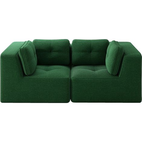 Modulares 2-Sitzer-Ecksofa aus Cordstoff in Grün (1/5)