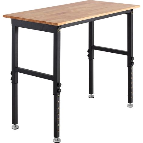 Mophorn Établi d'atelier 122x60 cm avec hauteur ajustable sur 8 niveaux (670-1020 mm), capacité de 680 kg, plateau en bois de chêne massif de 20 mm d'épaisseur, idéal pour bricolage, garage, atelier (1/5)