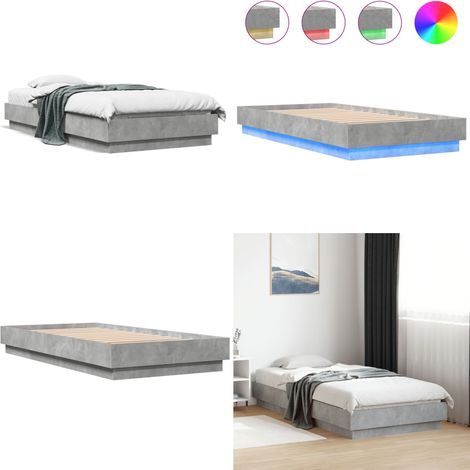 Cadre de lit sans matelas avec lumières LED gris béton 75x190cm - Cadre De Lit - Lit Avec Led - Luminaire De Lit - Éclairage De Chambre - Sommier - Home & Living (1/5)