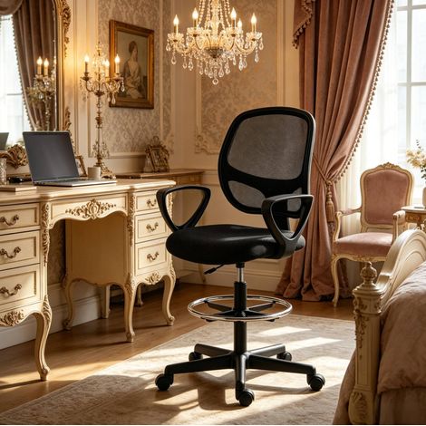 Silla de oficina ergonómica con reposapiés y respaldo reclinable, altura ajustable, negra (1/5)