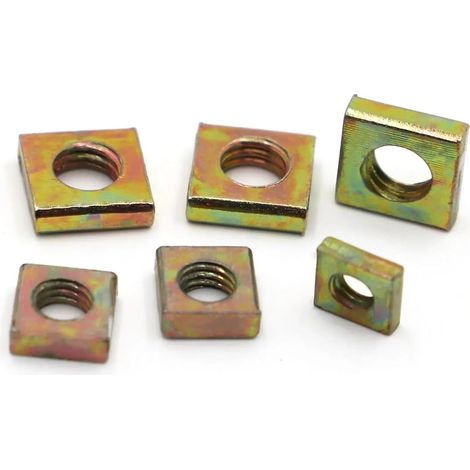 50 écrous carrés M3 M4 M5 M6 zingués colorés, sans chanfrein (1/4)