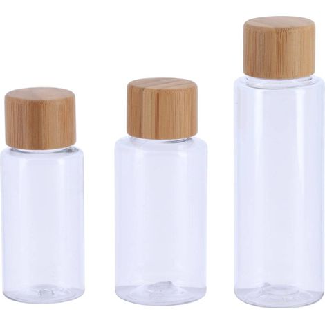 Set de 3 contenants de voyage plastique et capuchon bambou -transparent - Tendance