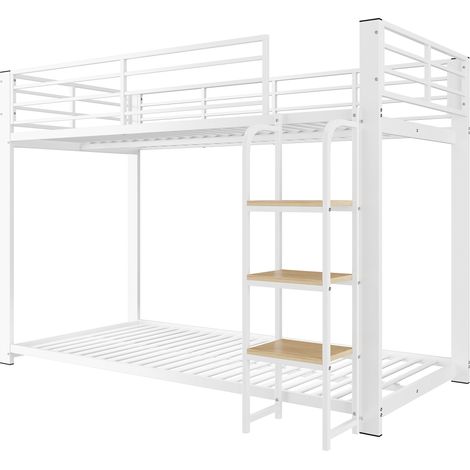 Letto a soppalco per bambini 90x200 cm in metallo con scala a libreria MDF bianco noce (1/5)