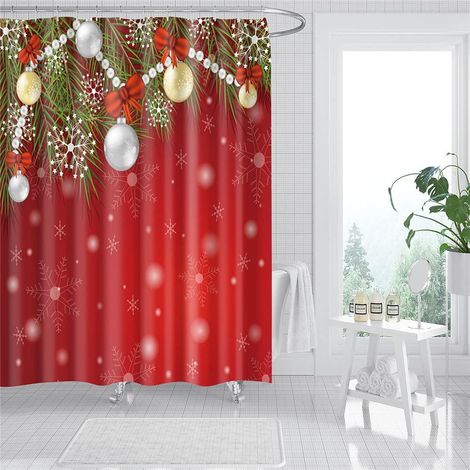 Série Rouge Rideau de Douche Imperméable avec 12 pcs Crochets, Lavable en Machine Très Approprié Salle de Bains (Arc,150x180cm) (1/5)