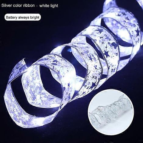 Guirlande lumineuse ruban, décoration de Noël, ornements pour sapin de Noël, guirlande lumineuse pour la maison, guirlande lumineuse de Noël, Navidad Natal, Nouvel An, argentée, modèle à piles 320M (1/5)