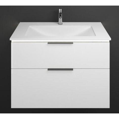 Burgbad Eqio Mineralguss-Waschtisch mit Unterschrank, mit LED-Beleuchtung, mit 2 Auszügen, Griffleis Weiß Hochglanz/Alpinweiss 92 cm Schwarz matt (1/4)