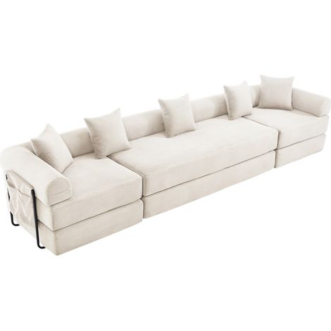 Sofá modular con almacenamiento lateral, tejido efecto pana, beige (1/5)