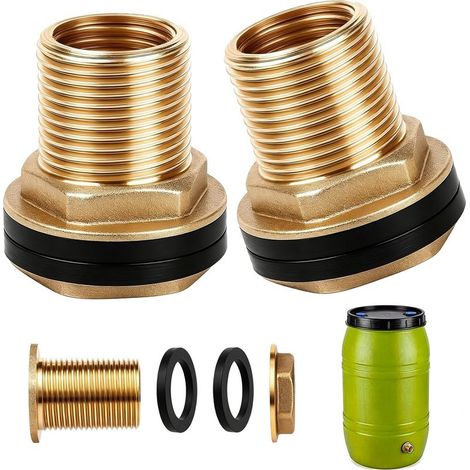 Raccord en laiton pour récupérateur d'eau de pluie, raccord pour réservoir, filetage femelle 1/2" x filetage mâle 3/4", avec 4 joints, compatible avec robinets, réservoirs et barils (1/5)