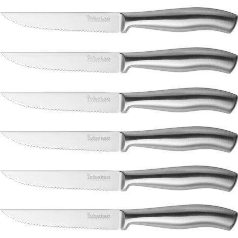 Couteau à Steak, 6 couteaux à steak en acier inoxydable, ensemble de couteaux à steak dentelés, couteau de table, couverts à steak de cuisine, passe au lave-vaisselle, 23CM (1/5)