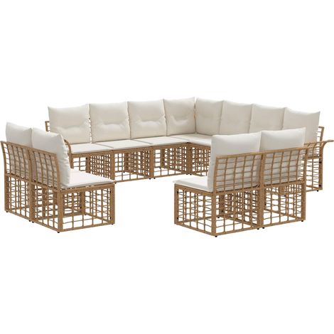 Set di divani da esterno 11 pcs Naturale e Bianco Crema vidaXL