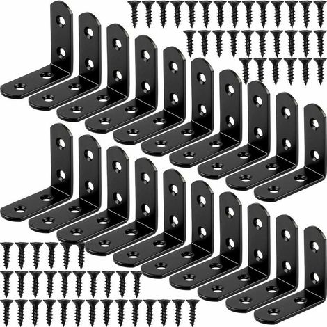 20 pezzi di staffe di montaggio ad angolo retto nere, staffe a L, staffe angolari in acciaio inox, 90 gradi, 40x40 mm (1/5)