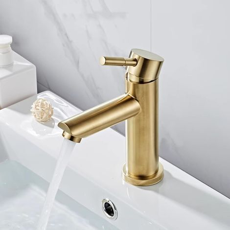 Aiducho – Mitigeur de lavabo doré en acier inoxydable – Poignée unique ergonomique – Noyau en céramique anti-fuite – Économie d'eau jusqu'à 30% (1/5)