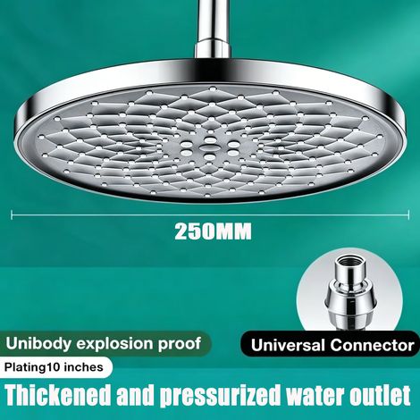 (Douche Silver-c top) Ensemble de douche de plafond à grand panneau de 25 cm (10 pouces) avec pommeau de douche haute pression et jet pluie, 3 modes, ABS. (1/5)
