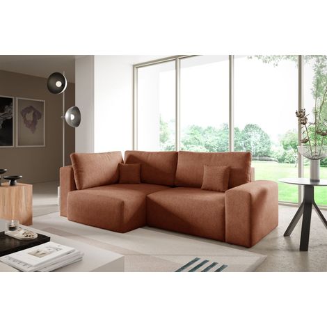 Ecksofa Schlafsofa Sofa ARONA in Stoff Centaur Rostbraun Ottomane Links
