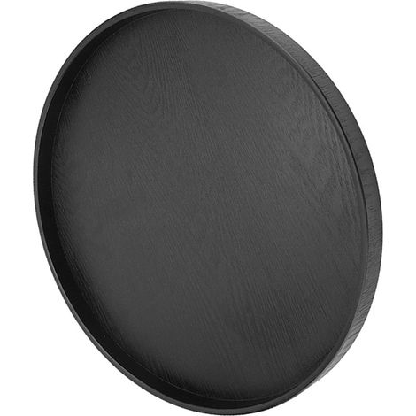 Plateau de service rond en bois massif noir, idéal pour le thé, le café, les en-cas et les repas. (1/5)