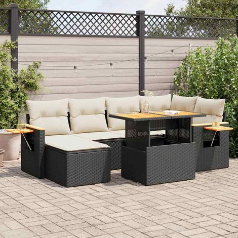 Set sofás jardín y cojines 7 pzas ratán sintético acacia negro vidaXL (1/5)