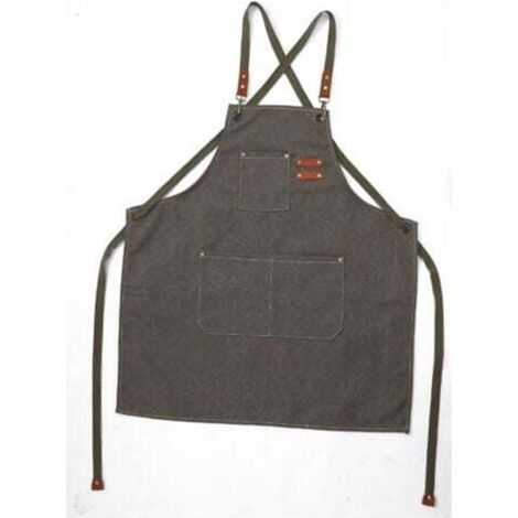 (Grigio Verde) Grembiule da cucina da uomo, in tela con 3 tasche, impermeabile e regolabile, ideale per barbecue, ristorante, giardino, falegnameria, 78 x 68 cm