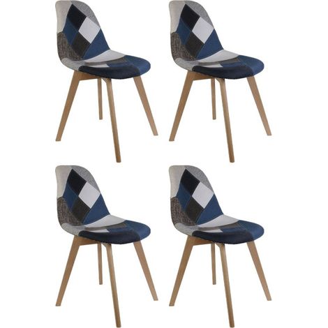 Lot de 4 Chaises Patchwork "Colmar" 85cm Bleu (1/5)