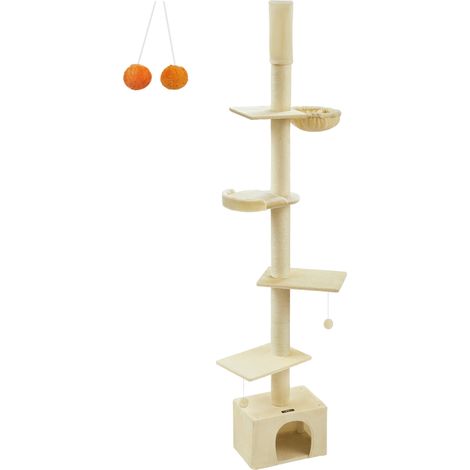 Arbre à Chat du Sol au Plafond, Tour pour Chat Réglable en Hauteur 231-291 cm, Maison pour Chat à Plusieurs Niveaux pour Chats d'Intérieur, Griffoirs Épais, Perchoir, Beige (1/5)