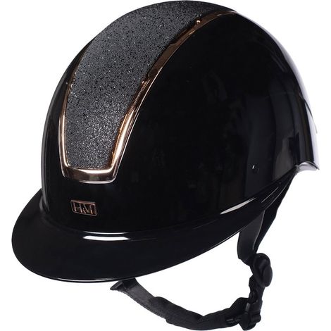 55-57 cm, nero e rosa oro: Cap per equitazione da donna con placca lucida e  bordi glitterati Lady Shield Brillant
