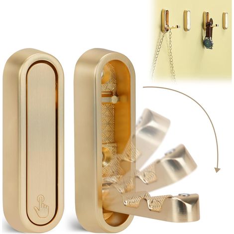 2 crochets muraux pliables dorés, invisibles pour manteaux, patères murales pour bureau, cuisine, chambre, salle de bain. (1/5)